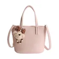 Lichtroze emmertas van imitatieleer met litchi-korrel en schattige berenhanger - Met hanger / 20x11x18cm / Roze