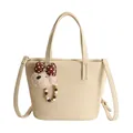 Beige emmertas met lychee textuur inclusief pluchen beer hanger en verstelbare schouderriem - Met hanger / 20x11x18cm / Geel