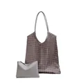 Taupe geruite draagtas met strass-steentjes en bijpassende kleine clutch tas set - Grijs