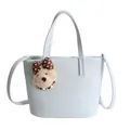 Lichtblauwe bucket bag met litchi-textuur en een schattige berenhanger voor dames - Met hanger / 20x11x18cm / Blauw