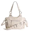 Versatile creamy white minimalist tote bag with silver zippers and rivet details - White