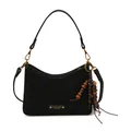 Minimalist black matte crossbody bag with wooden bead charm and gold hardware - With Pendant / Black
