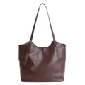 Dark brown retro large capacity tote bag with adjustable shoulder straps and leather texture - 29*11*25cm / Basic Style / Brown