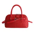 Sac à main rouge vif en cuir texturé avec doubles poignées et détails métalliques - Sans Pendentif / Rouge