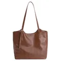 Retro dark brown large capacity tote bag in faux leather with adjustable shoulder straps - 29*11*25cm / Basic Style / Brown