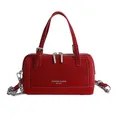 Sac baguette rouge foncé en daim avec bandoulière chaîne argentée et double fermeture - Sans Pendentif / Rouge