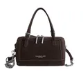 Sac Boston mat marron foncé avec détails argentés et double poignée supérieure - Sans Pendentif / Marron