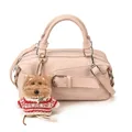 Pink baguette crossbody bag with a cute puppy plush pendant and stylish belt buckle detail - With Plush Charm / Pink
