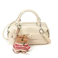 Creamy white baguette handbag with crossbody strap and plush bear charm detail - With Plush Charm / Off White