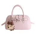 Pale pink shell handbag in matte faux leather with a cute teddy bear charm - With Pendant / Pink