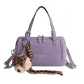 Purple faux leather baguette bag with bear charm and silver chain crossbody strap - With Pendant / Purple