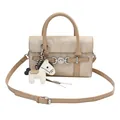 Borsa baguette beige in ecopelle con manici marroni e ciondolo a forma di cavallo - Con Ciondolo / Cachi