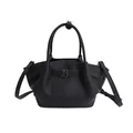 Elegant black lychee grain bucket bag with dual handles and metal U-shaped buckle - Without Pendant / Black