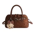 Brown metallic frosted shell handbag with adjustable strap and cute teddy dog pendant - With Pendant / Brown