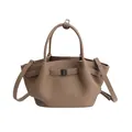Brown lychee leather bucket bag with elegant folds and silver hardware in crossbody style - Without Pendant / Elephant Gray