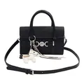 Sac baguette noir minimaliste en cuir mat avec un charmant détail de pendentif cheval - Noir
