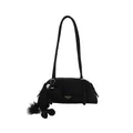 Minimalist black suede tote bag with golden lettering and a plush horse pendant charm - With Pendant / Black