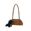 Retro brown leather long pillow shoulder bag with unique cylindrical handles and charm - With Pendant / Brown