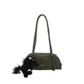 Minimalist dark olive green cylinder tote bag with a small black plush horse pendant - With Pendant / Green