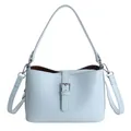 Borsa a secchiello celeste minimalista in ecopelle con fibbie argentate e tracolle - Borsa Principale e Pochette Interna / Blu