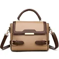 Bolso de mano en caqui y marrón con hebilla dorada y correa ajustable para mujer - Caqui