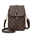 Mini dark brown crossbody phone bag with NK letter print and gold metal buckle - NK Brown