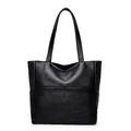 Borsa tote classica in morbida pelle nera con cuciture verticali e manici lunghi - Nero