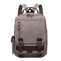 Gray vintage canvas backpack with brown leather accents and large main compartment - Brown