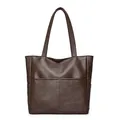 Borsa tote in pelle testa di moro con doppie tasche frontali e texture morbida - Marrone
