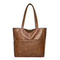 Borsa tote marrone retrò in finta pelle con texture vintage e tasca laterale - Marrone