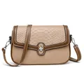 Women's shoulder bag with khaki and brown stone pattern and silver metal twist lock - Khaki