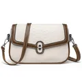 Cream and brown two-tone crossbody bag with snake pattern flap and silver lock - White
