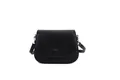 Retro black leather saddle bag with adjustable shoulder strap and fashion trend text - Black