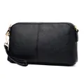 Chic black litchi pattern wristlet clutch with gold hardware and removable strap - Black