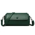 Bolso bandolera cilíndrico verde oscuro minimalista de cuero sintético suave con textura - Verde