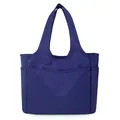 Borsa tote in nylon viola scuro con tasche multiple e tessuto impermeabile - Blu