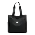 Large black nylon tote bag with high capacity and side pockets for daily commute - Black