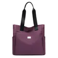Dark purple nylon tote bag with large capacity and side pockets for casual daily use - Purple