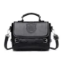 Fashionable black faux leather messenger bag with contrast stitching and shoulder strap - Black