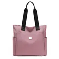 Large capacity nylon tote bag in dusty pink with black handles and side pockets - Flesh Pink