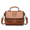 Vintage brown PU leather satchel with top handle and adjustable shoulder strap - Brown