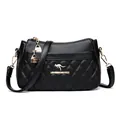 Elegant black crossbody bag with quilted details and golden kangaroo metal hardware - Black