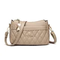 Quilted khaki crossbody bag with leather texture and golden kangaroo charms and logo - Khaki