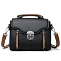 Retro black and brown leather crossbody handbag with silver swivel lock for women - Black
