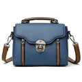 Retro grey-blue leather crossbody bag with brown handles and silver metal clasp - Blue