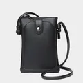Mini sac à bandoulière noir en cuir grainé avec bouton pression et style épuré - Noir