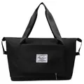 Bolsa de viaje negra de nailon impermeable con capa inferior extensible mediante cremallera - Negro Versátil