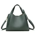 Dark green lychee pattern leather bucket bag with gold hardware and shoulder strap - Green