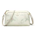 Elegant cream crossbody bag with floral embroidery and golden four-petal flower hardware - White