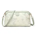 Elegant sage green and cream crossbody bag with floral print and clover logo - Green